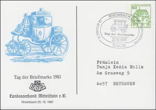 Privatpostkarte PP 104/129 Tag der Briefmarke 1981 SSt RHEINBACH 25.10.81