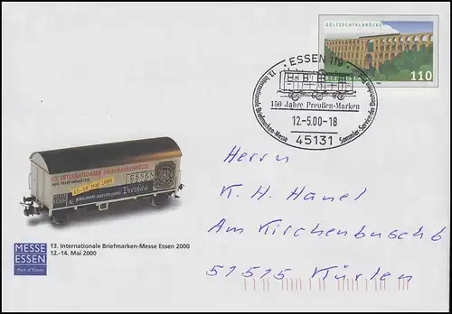 USo 14 Messe Essen Bahnpost Prusse, FDC ESSt Essen Marques Prue 12.5.2000