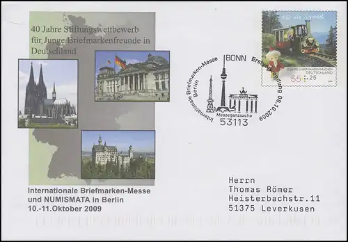 USo 191 Foire Berlin & Sandmanchen, FDC Première utilisation Bonn Tour de télévision 8.10.09