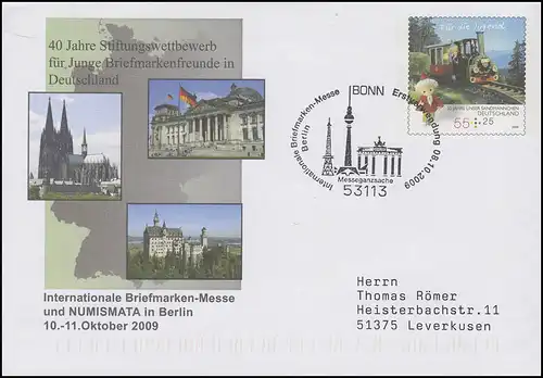 USo 191 Messe Berlin & Sandmännchen, FDC Erstverwendung Bonn Fernsehturm 8.10.09