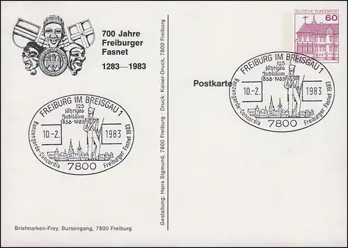 Carte postale privée PP 106 Fasnet Fribourg SSt FREIBURG / BREISGAU 10.2.1983