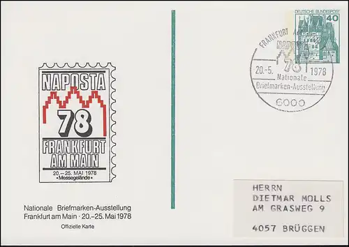 Privatpostkarte PP 100 Ausstellung NAPOSTA 78 SSt FRANKFURT / MAIN 20.5.1978