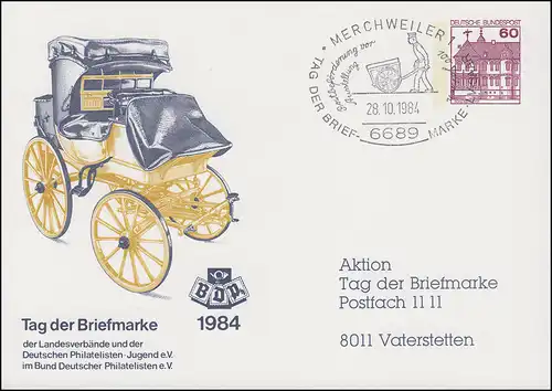 Privatpostkarte PP 106/164b Tag der Briefmarke SSt MERCHWEILER 28.10.1984