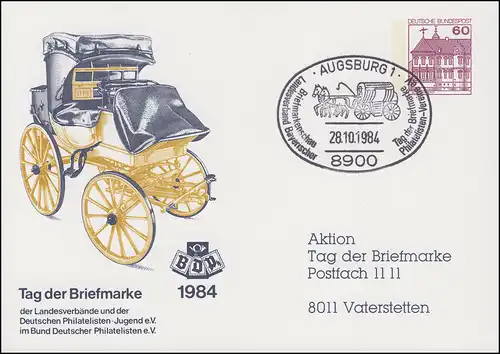 Carte postale privée PP 106/164b Jour du timbre SSt AUGBURG 28.10.1984