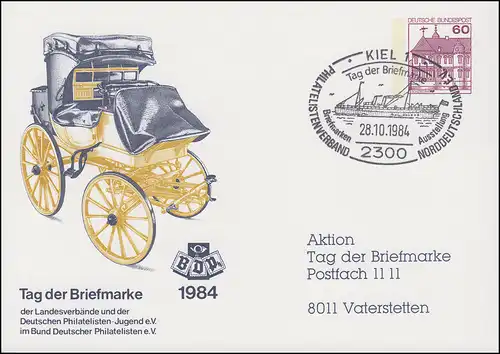 Carte postale privée PP 106/164b Jour du timbre SSt Kiel Postfach 28.10.1984