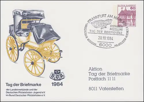 Carte postale privée PP 106/164b Jour du timbre-poste SSt FRANKFURT AM MAI 28.10.1984