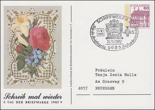 Privatpostkarte PP 106/98 Tag der Briefmarke Blumen SSt SCHIFFWEILER 24.10.1982