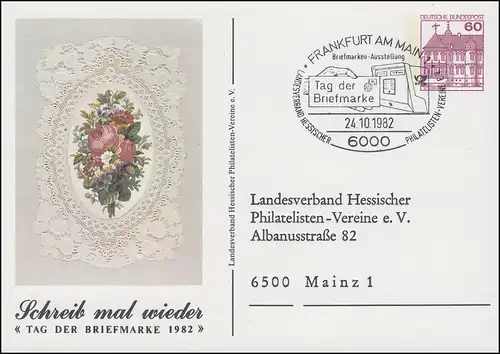 Privatpostkarte PP 106/93 Tag der Briefmarke Blumen SSt FRANKFURT 24.10.1982