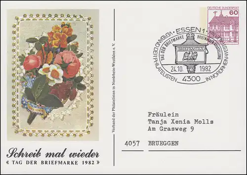 Privatpostkarte PP 106/97 Tag der Briefmarke Blumen SSt ESSEN 24.10.1982