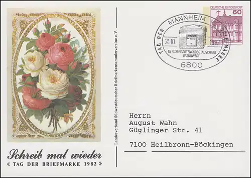 Privatpostkarte PP 106/99 Tag der Briefmarke Blumen SSt MANNHEIM 24.10.1982