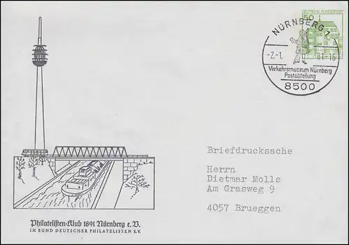 Vol privé PU 113/26 Philatelsten-Club Nuremberg SSt NÜRNBERG Museum 2.1.1981