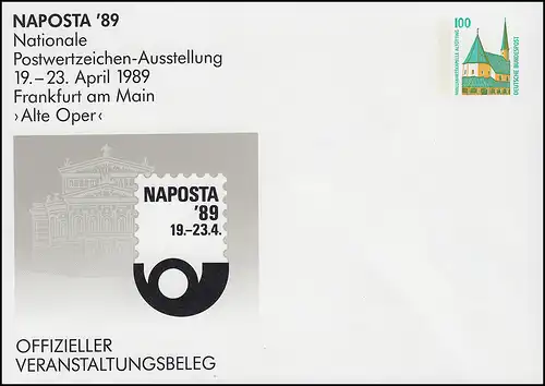 Couverture PU 290/18 SWK 100 Pf NAPOSTA'89 Francfort/Main Alte Oper, **