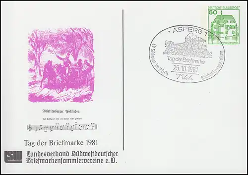 Carte postale privée PP 104/128 Date du timbre-poste SSt ASPERG 25.10.1981