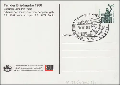 PP 151/81 T. d. Timbre de timbre Zeppelin-Aviateur - avec SSt Sindelfingen 30.10.1988