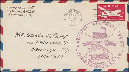 Vol spécial AIR MAIL WEEK ROANOKE - SALEM - VINTON, Roanoke 23.10.1946