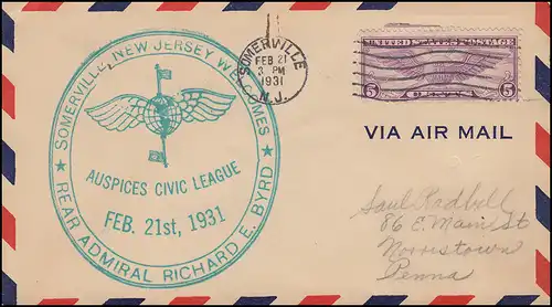Vol spécial Rear Amiral Richard E. Byrd Auspices Civil League Somerville 21.1.31