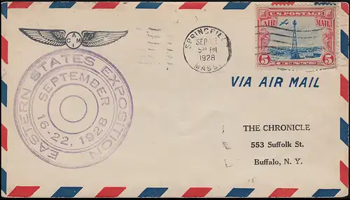 Flugpost EASTERN STATES EXPOSITION 16.-22.9.1928 Springfield 22.9. nach Buffalo