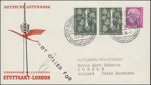 Wiedereröffnung Flugverkehr Stuttgart-London Bf SSt STUTTGART/FLUGHAFEN 22.4.56