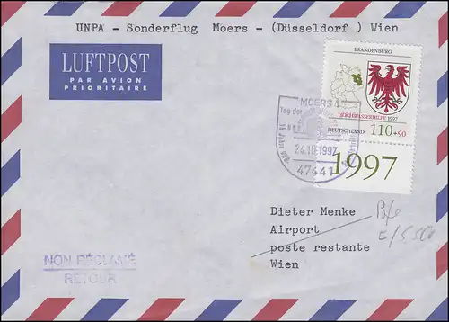 UNPA-Sonderflug Moers-Düsseldorf-Wien Bf. EF 1941 SSt MOERS Tag der UNO 24.10.97