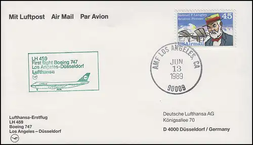 LUFTHANSA-Erstflug Los Angeles-Düsseldorf BOEING 747 LH 459 LOS ANGELES 13.6.89