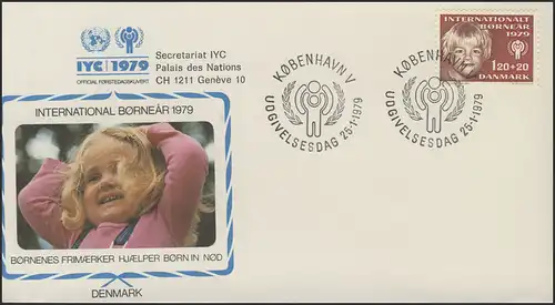 Dänemark - Mädchenkopf, Marke auf Schmuck-FDC