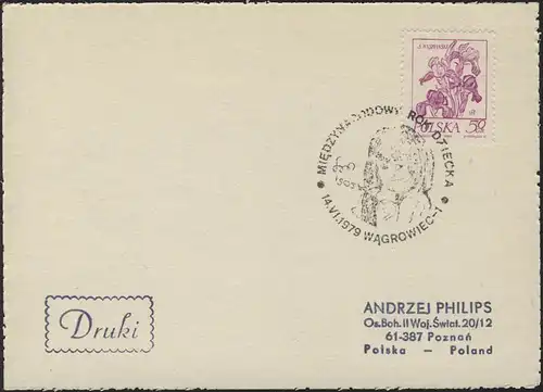 Polen: Postkarte mit Sonderstempel Mädchenkopf 14.6.1979
