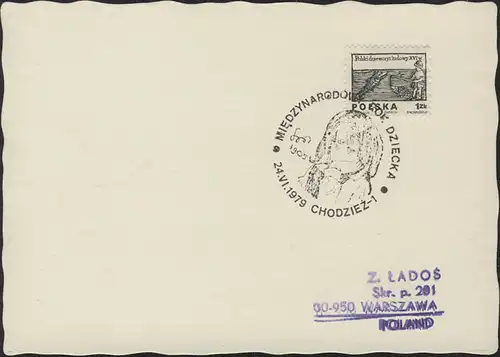 Polen: Postkarte mit Sonderstempel Mädchenkopf, Chodzież 24.6.1979