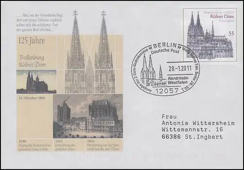 USo 104 Kölner Dom, SSt Berlin Ausgabe 2-Euro-Gedenkmünze Kölner Dom 28.1.2011