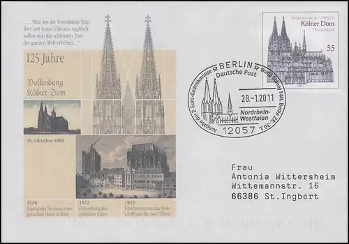 USo 104 Kölner Dom, SSt Berlin Édition Pièce commémorative de 2 euros Könner Kolener Dome 28.1.2011