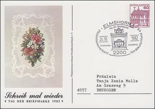 Carte postale privée PP 106/96 Jour du timbre Fleurs SSt ELMSHORN 24.10.1982