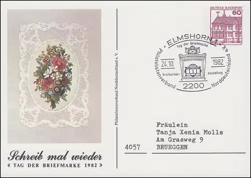 Privatpostkarte PP 106/96 Tag der Briefmarke Blumen SSt ELMSHORN 24.10.1982
