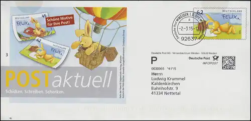 Plusbrief Felix, der Hase: POSTaktuell Felix auf Reisen WEIDEN 2.3.15