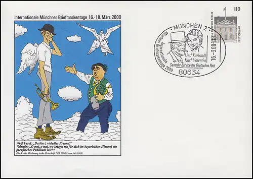Privatumschlag Münchner Briefmarkentage SSt MÜNCHEN Karlstadt+Valentin 16.3.2000