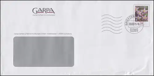 Plusbrief Blume Tausendgüldenkraut 28 Cent GARPA BZ 21 - 2015, OS in Aussparung