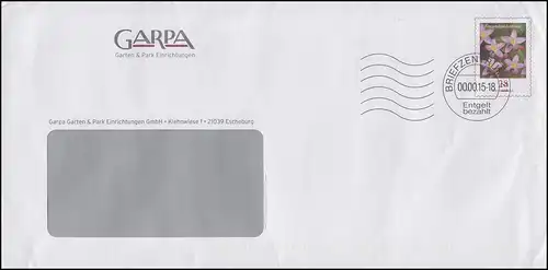 Plusbrief Blume Tausendgüldenkraut 28 C. GARPA BZ 21 - 2015 mit OS in Aussparung