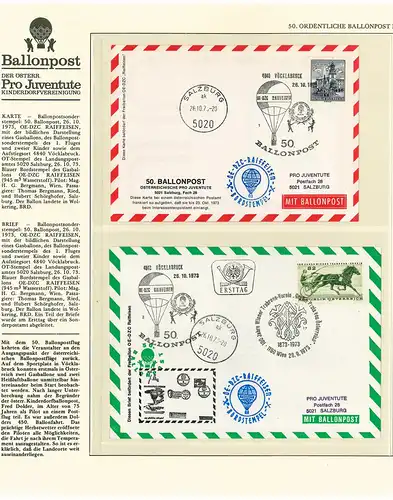 Ballonpost Pro Juventute - zwei Belege aus Sieger-Abo laut Abbildung (50407)