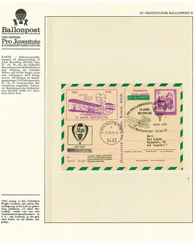 Ballonpost Pro Juventute - ein Beleg aus Sieger-Abo laut Abbildung, (50421)