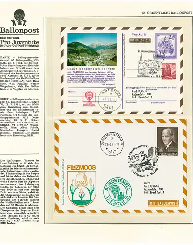 Ballons Post Pro Juventute - deux preuves de l'abonnement gagnant selon la figure (50430)