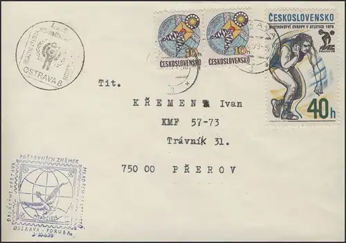 Tchécoslovaquie Lettre avec logo SSt IYC Exposition Ostrava poussière de paix 4.6.79