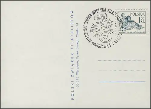 Pologne: EF sur carte postale avec logo SSt IYC & Coeur Varsovie 1.6.1979