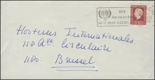 Pays-Bas: timbre publicitaire du logo IYC, lettre d'Utrecht 1979 à Bruxelles