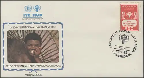 Mosambik / Mozambique: IYC-Logo, Marke auf Schmuck-FDC