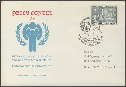 Österreich: Schmuck-Umschlag Ausstellung & IYC-Logo SSt Linz 24.10.1979