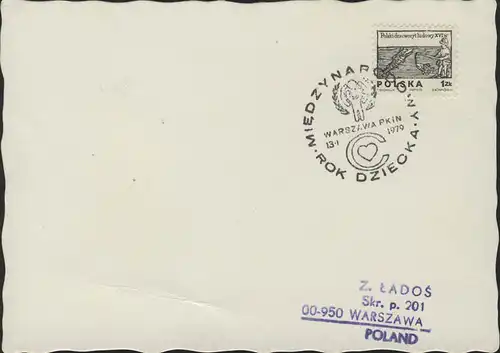 Pologne: Carte postale avec cachet spécial Logo IYC et cœur, Varsovie 13.1.1979