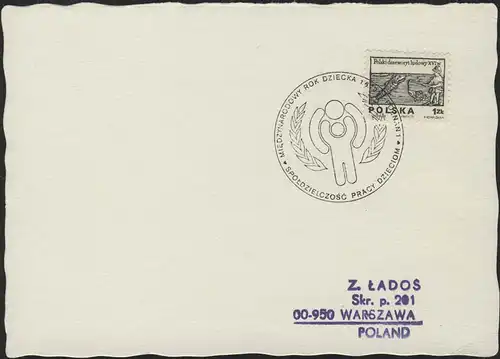 Pologne: Carte postale avec cachet spécial logo IYC, Poznan/Ponznan 1.6.1979