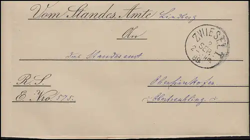 Dienstpost Standesamt Lindberg ZWIESEL 2.9.89 nach Oberhinkofen / OBERTRAUBLING 