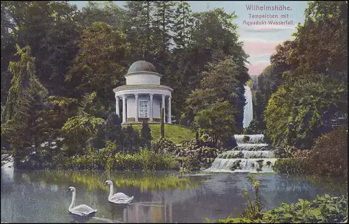 Germania 5 Pf. EF sur AK Wilhelmshöhe Templechen avec cascade d'aquaduc, 1915