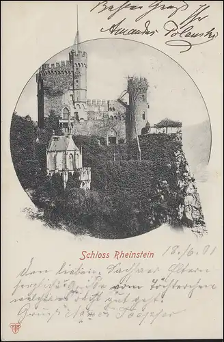 AK Schloss Rheinstein, RÜDESHEIM 18.6.01 vers BREMEN 19.6..01