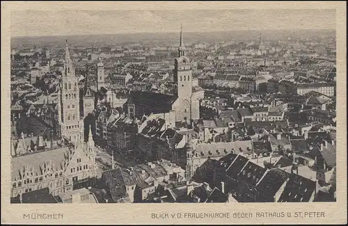 AK Munich Vue contre l'église de ville et Saint-Pierre, MUNICH 29.5.21