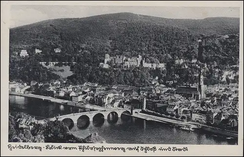 AK Heidelberg Blick auf Brücke, Schloss und Berg, HEIDELBERG 16.2.42 n. Neustadt